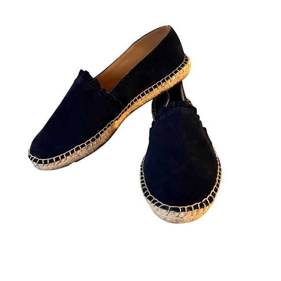 Talbots Izzy Espadrille Womens Size 7.5M Navy Blue Suede Flats Leather Ruffle - Picture 1 of 8